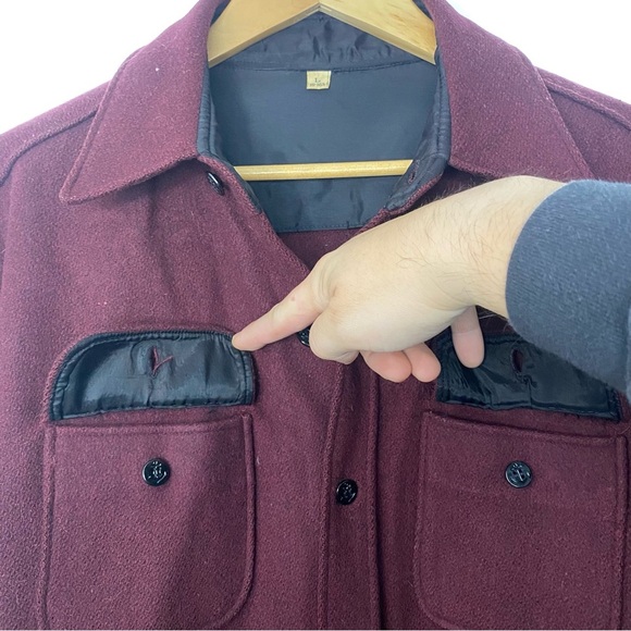Vintage 60’s Woolrich Men’s Wine Red Wool Mackinaw Cruiser Shirt Jacket USA L - Picture 5 of 8